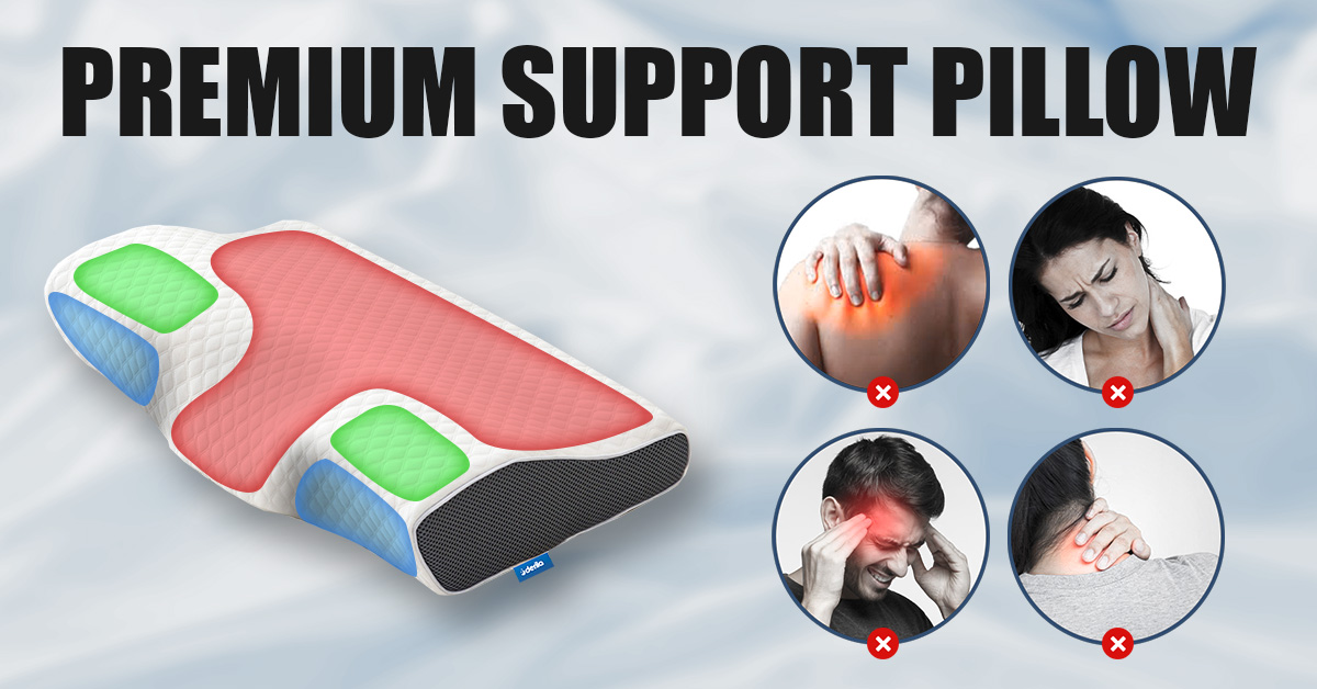 Derila ergonomic pillow with support zone overlay compared to common neck and shoulder pain points